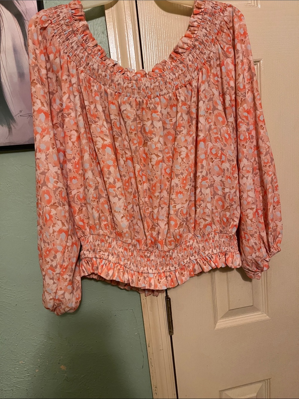 Women's Floral Peasant Top - Coral Pink